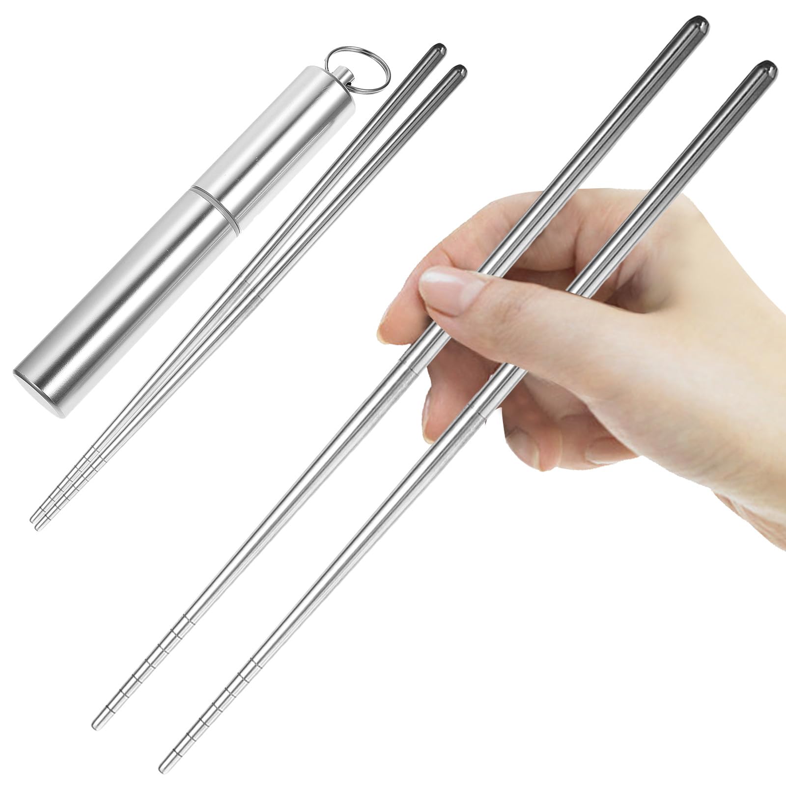 Toyvian Portable 304 Stainless Steel Folding Chopsticks Set - Reusable Collapsible Travel Utensils with Storage Case - Dishwasher Safe Metal Chopsticks for Camping, Office & Sushi