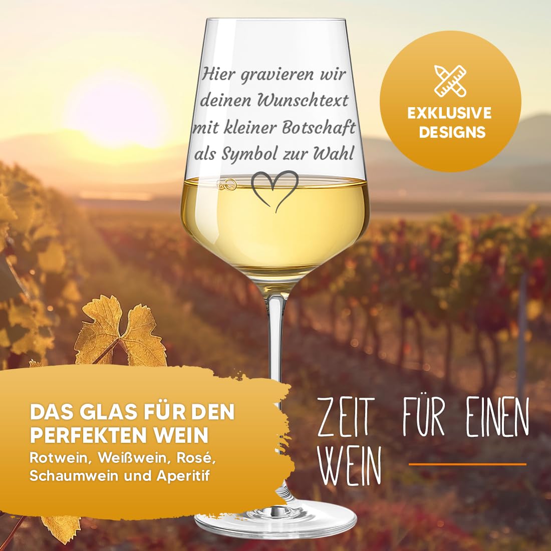 Weinglas mit Gravur personalisiert mit Wunschtext, 560 ml Weißwein-Glas als Geschenk zu Geburtstag oder Hochzeit - tolle Geschenkidee für Frauen, Männer, Mama & Papa