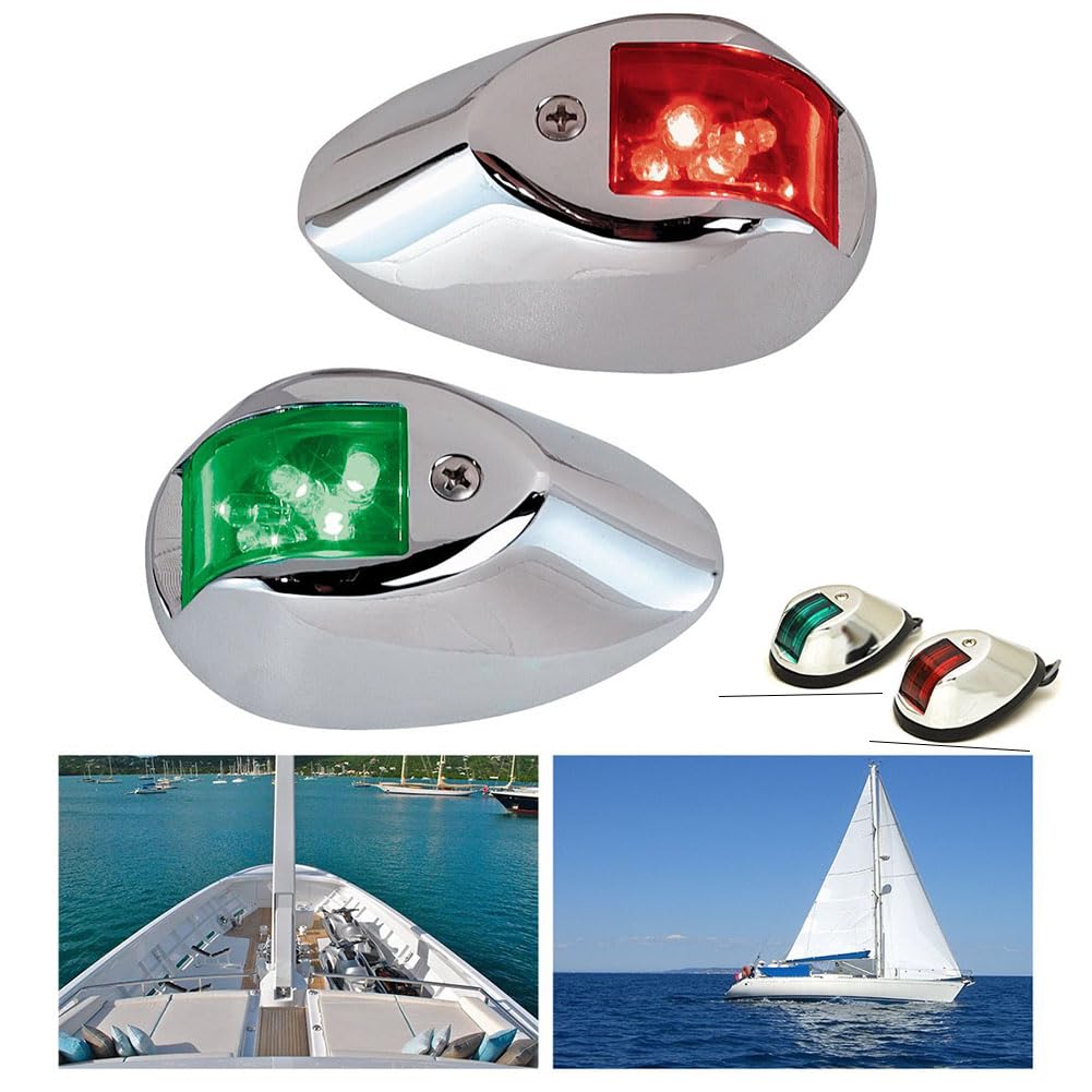 SIKUAI 1 paio di luci a LED per navigazione di barche marine da 91 * 59 * 35 mm, in acciaio inossidabile, verde e rosso per barche da pesca, pontoni da turismo