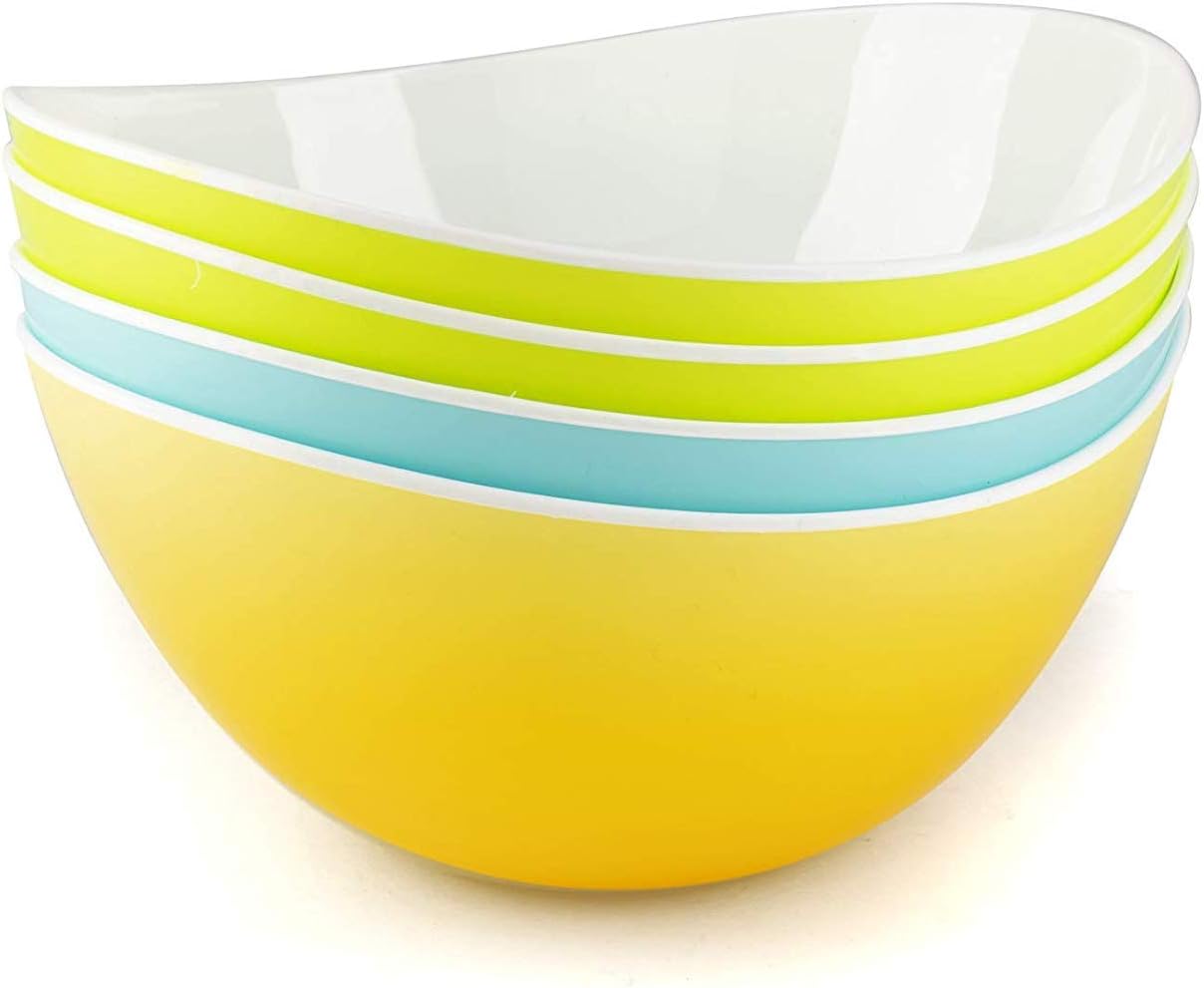 Maxi Nature Salad Bowl Set of 4 - Microwave, Dishwasher & Freezer Safe - Unbreakable & Lightweight Plastic Serving Bowls - Use for Ramen, Noodles, Soup, Pasta & More - Standard Size