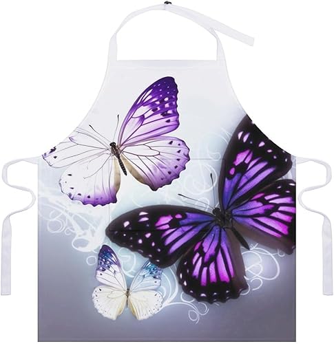 Miniatura 7 de Personalized White Purple Butterflies Adult Apron, Kitchen Cooking Aprons for Woman Man, Adjustable Bib Apron with Pocket for Baking, BBQ Crafting