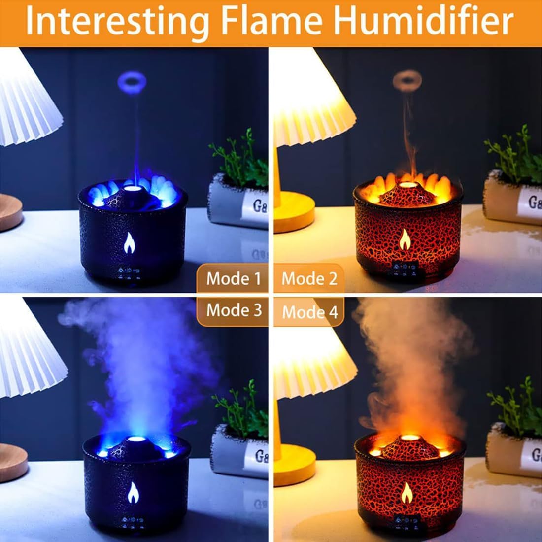 Difusor de Aceite Esencial de Llama con lámpara LED, humidificador de Aroma de Aire de volcán de 360 ​​ml, difusor de aromaterapia con Dos Modos de pulverización, para Yoga, Dormitorio, Hote