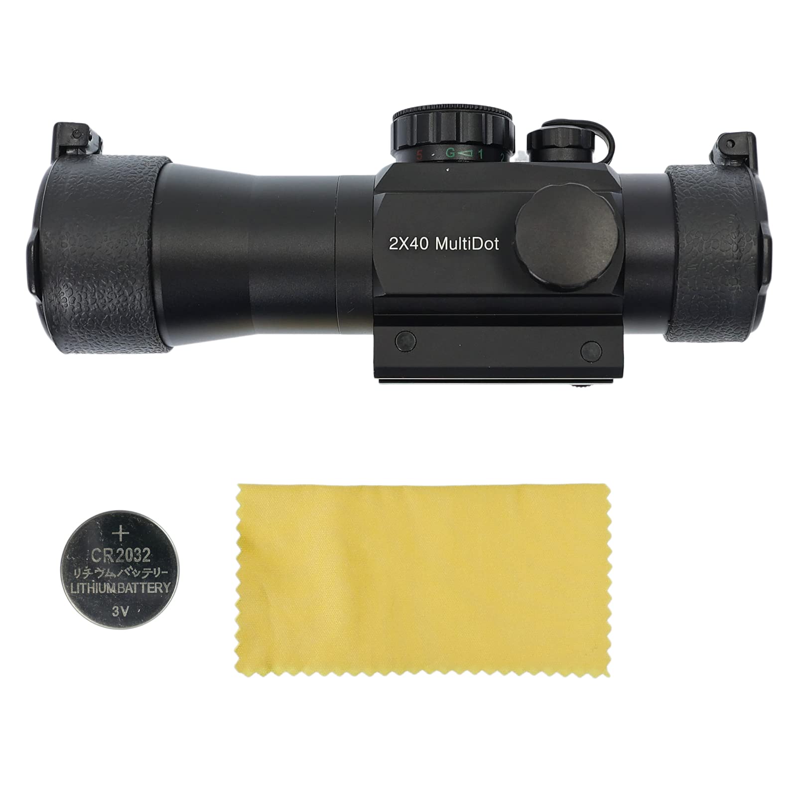 X-Bow FMA Multi Dot 2x40 Red Dot Visier | robustes Aluminium-Visier mit 4 Zielbildern, 5-stufiger Beleuchtung (Rot/Grün), 2-fache Vergrößerung, Picatinny-Montage