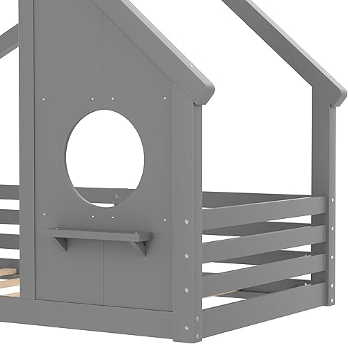 Miniatura 31 de Bellemave Cama individual para niños, cama de madera de pino, camas Montessori para niños, color blanco con estante Blanco,Madera de pino gris,gris