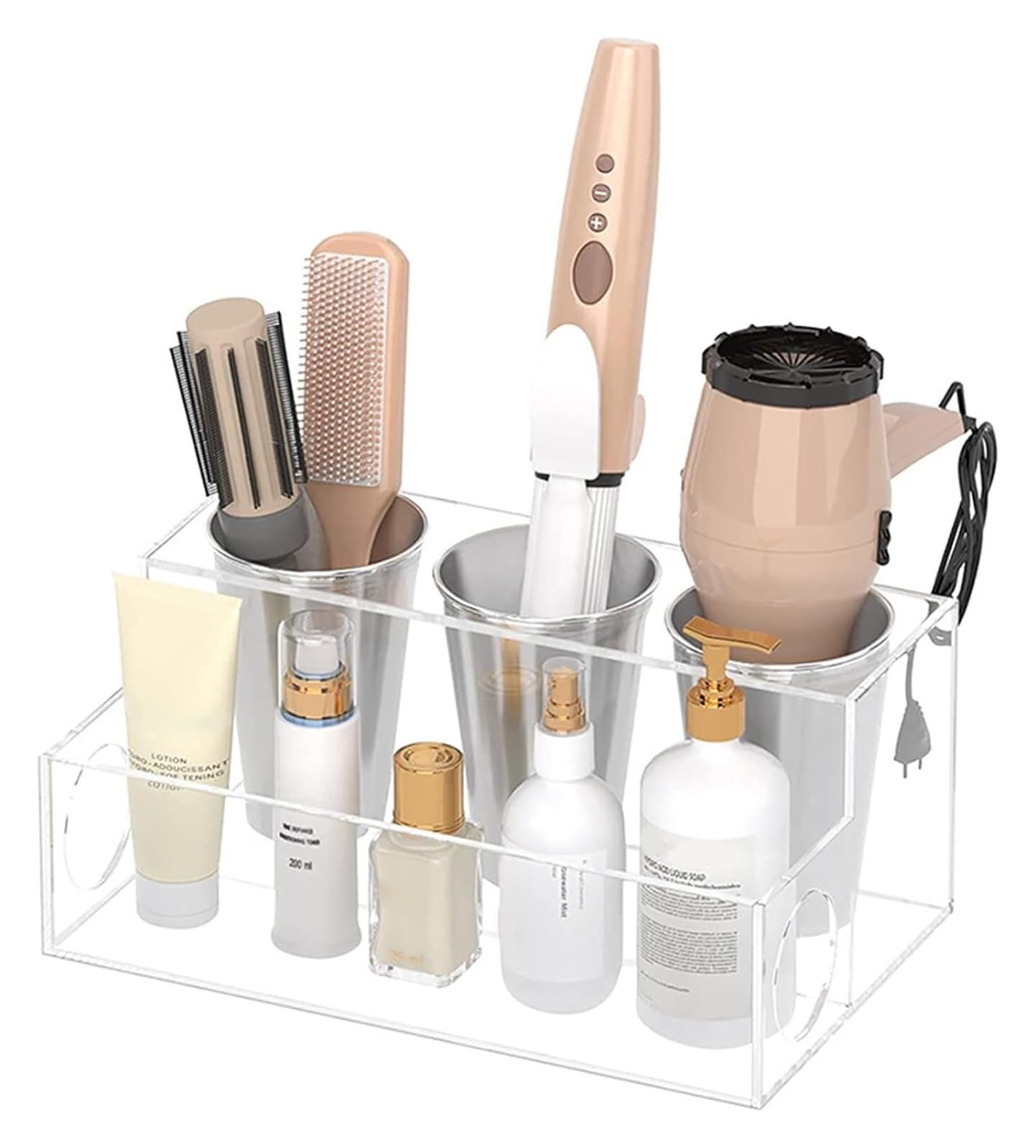 KDveppuzx Hair Dryer Holder, Clear White Acrylic Hair Tool Organizer Stand Blow Dryer Curling Iron