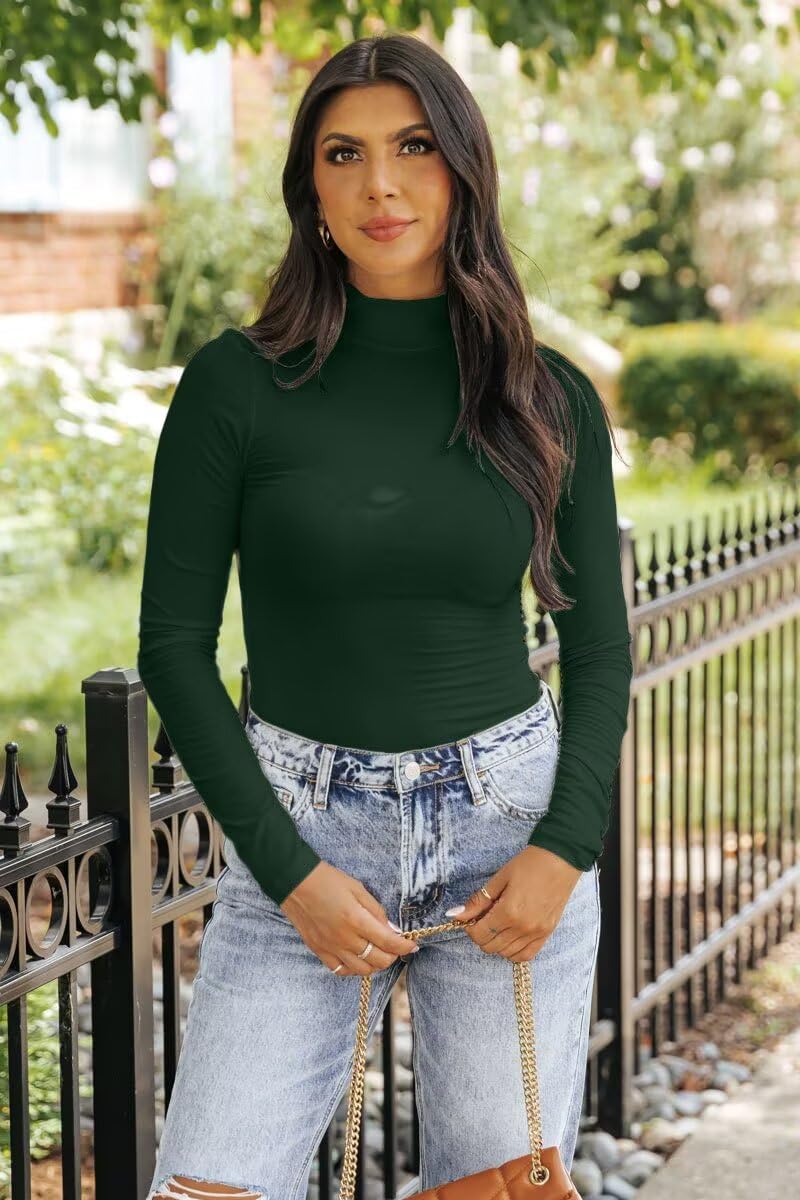 SANDERY Long Sleeve Shirts for Women Casual Mock Turtleneck Shirts Basic Ribbed Slim Fitted Cute Blouse - Image 2