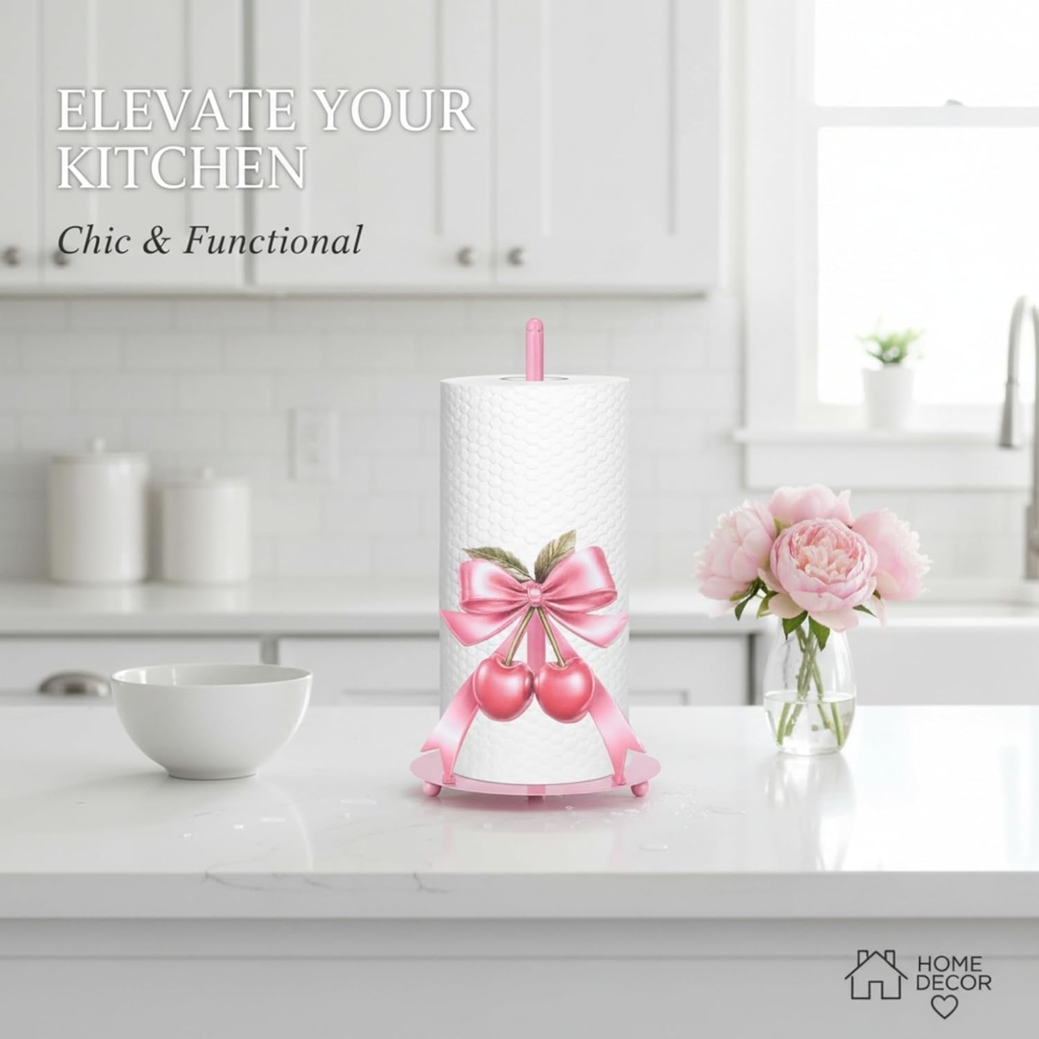 FOFOWHAT 2 Pcs Pink Bow Paper Towel Holder Coutertop with Metal Stand for Cute Style Kitchen, Bathroom Countertop, Kitchen Home and Valentines Party Decor