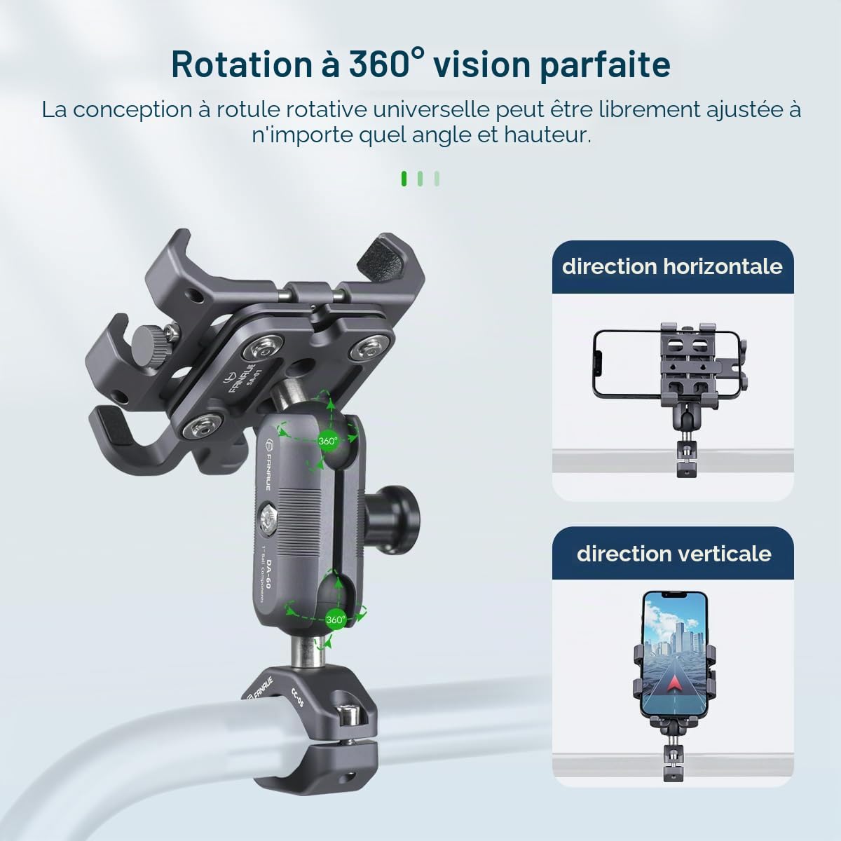 FANAUE Support de téléphone antivol en Aluminium pour vélo et Moto avec Amortisseur de Vibrations pour Guidon de vélo/VTT/UTV/Scooter, Compatible avec Les Supports RAM de Taille B, Bras Double Prise