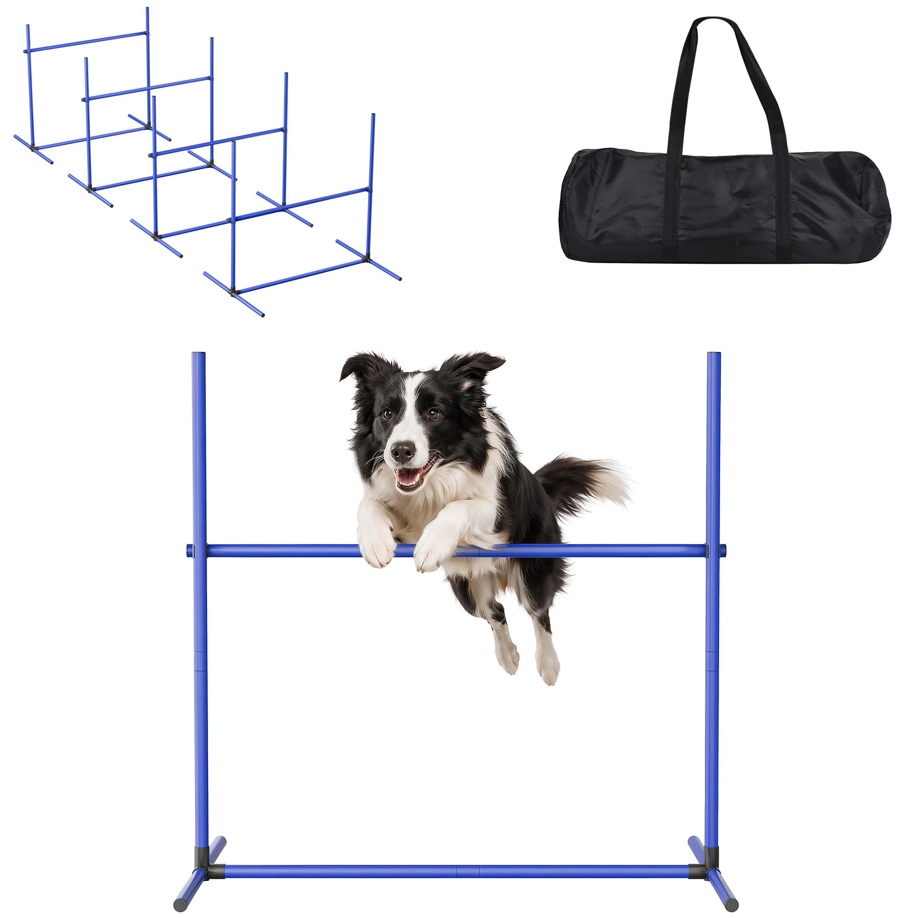 Froadp Agility - Set di 4 aste Slalom per cani, regolabile in altezza, per allenamento di coordinazione, in plastica, ostacoli con borsa per il trasporto (blu)