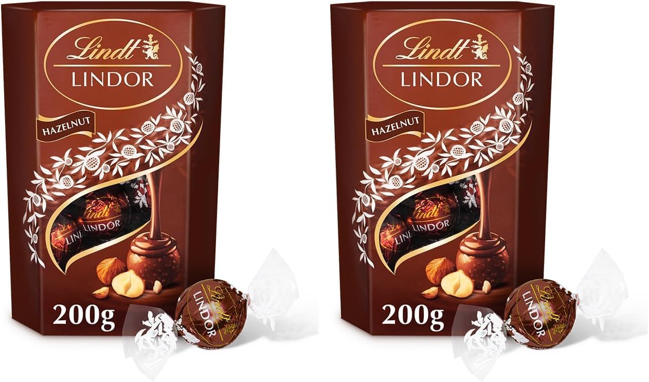 Lindor Hazelnut Chocolate Truffles Box Chocolate Balls with a Smooth Melting Filling, 200 g (Pack of 2)