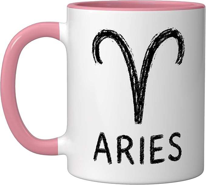 Aries Chalk Zodiac Graphic Ceramic Mug, Pink/White