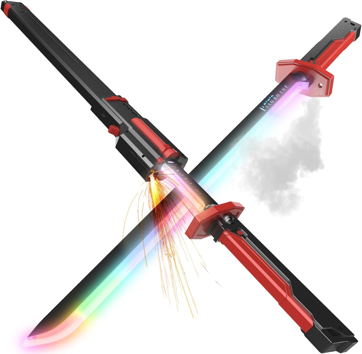 EVADA Neon LED Spark Sword with Sound and Fog, Type-C Recharge, 31.5" Glowing Ninja Blade Weapon for Kids and Adults, Toys for Cosplay, Rave and Halloween(Red)