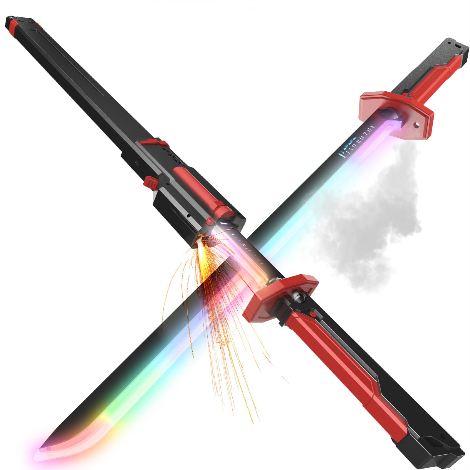 EVADA Cyberpunk Neon LED Spark Sword with Sound and Fog, Type-C Recharge, 31.5" Glowing Ninja Blade Weapon for Kids and Adults, Toys for Cosplay, Rave and Halloween（Red）-image-5