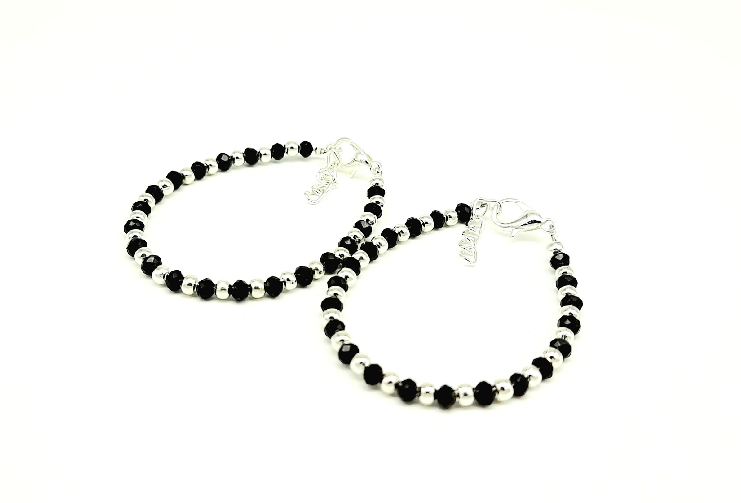 Aks jewelzkids black and silver bead anklet pair