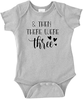 Pregnancy Announcement Onesie Size 0-3 Months: & Then There Were Three Baby Announcement for Family Romper Gray. Baby Boy Girl And Then There Were Three Instagram Baby Announcement Idea