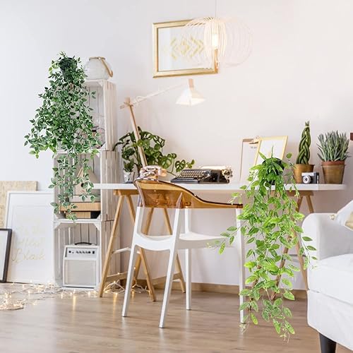 Miniatura 5 de Plantas colgantes artificiales, plantas colgantes falsas, plantas falsas en maceta para decoración del hogar, decoración de estantes interiores y