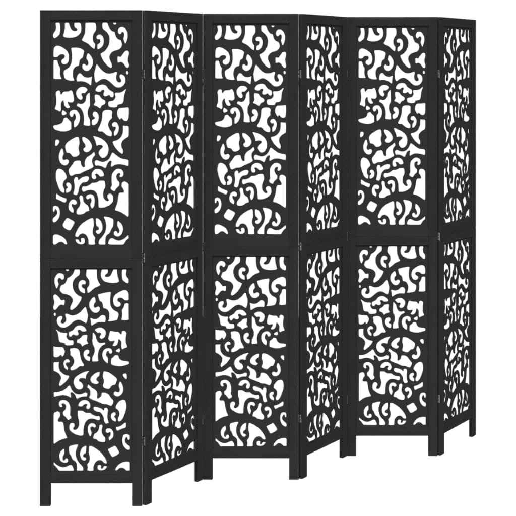 Vidaxl Room Divider 6 Panels Black Solid Wood Paulownia