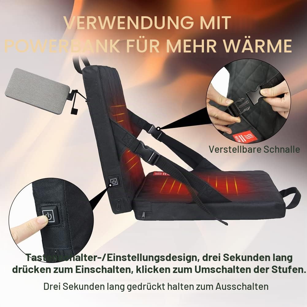 Asudaro Beheizbare Stadionsitze, Hunting Beheiztes Sitzkissen Outdoor-Strandstuhlkissen 3-Fach verstellbares Camping-Heizkissen für die Jagd, Eisfischen, Wandern, Camping, Outdoor-Aktivitäten