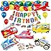 Garçon Anniversaire Décorations Ballon,Géant XXL Véhicule Transport Aluminium Ballon Avion Train Voiture Police Yacht Camion Pompier Joyeux Anniversaire Bannière pour Garçon, Les Enfant anniversaire