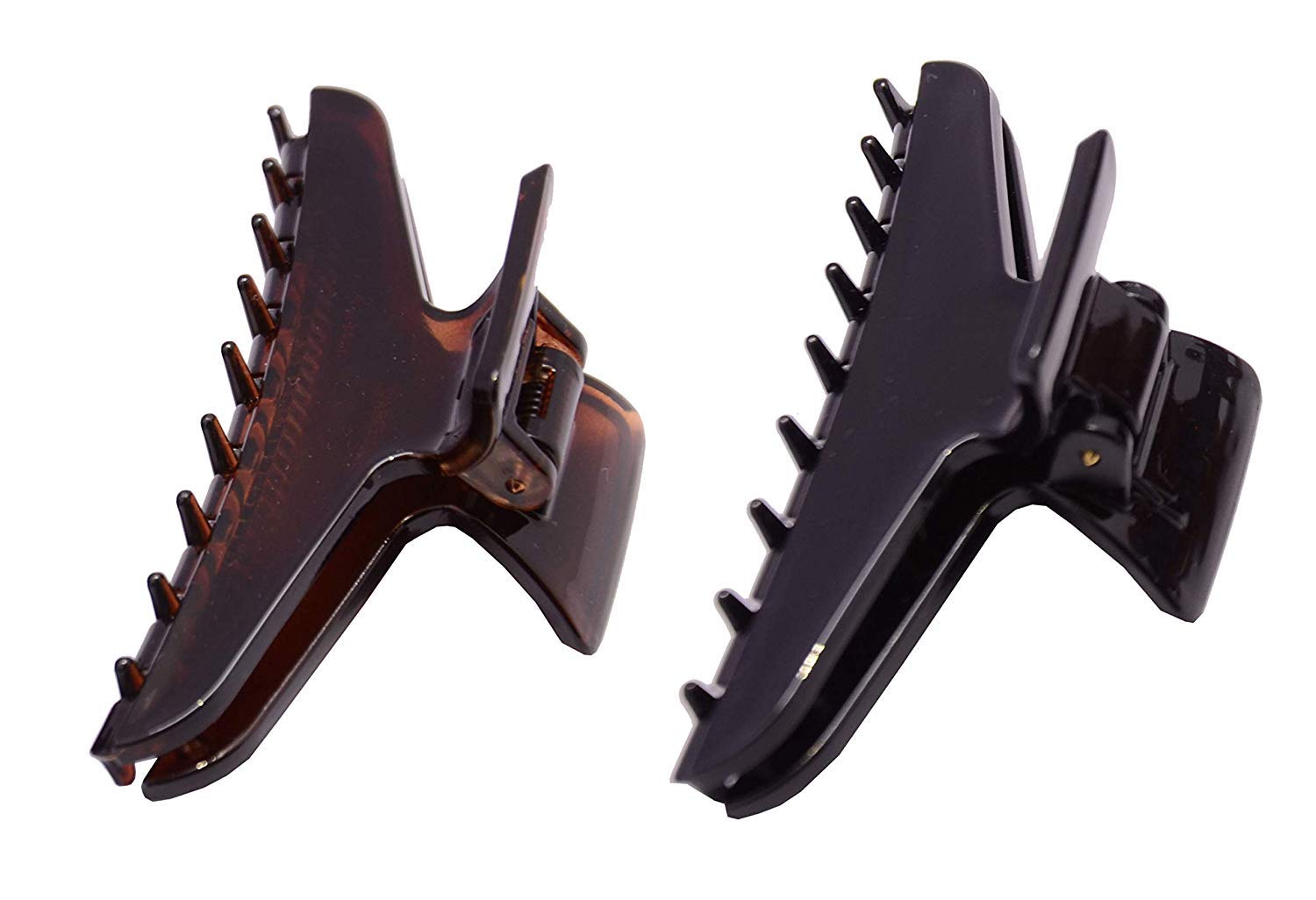 Parcelona French Pinch Tortoise Shell Brown and Black Medium Set of 2 Covered Spring No Slip Grip Jaw Hair Claw Clip Clutcher Clamp for Women and Girls, Made in France