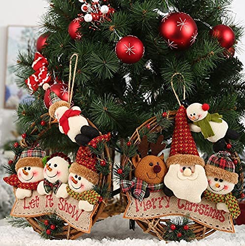 Sumpigger Christmas Decorations Rattan Wreath Santa Claus Snowman Elk Rattan Ring Pendant Christmas Tree Garland Wall Hanging Ornament #TOP3