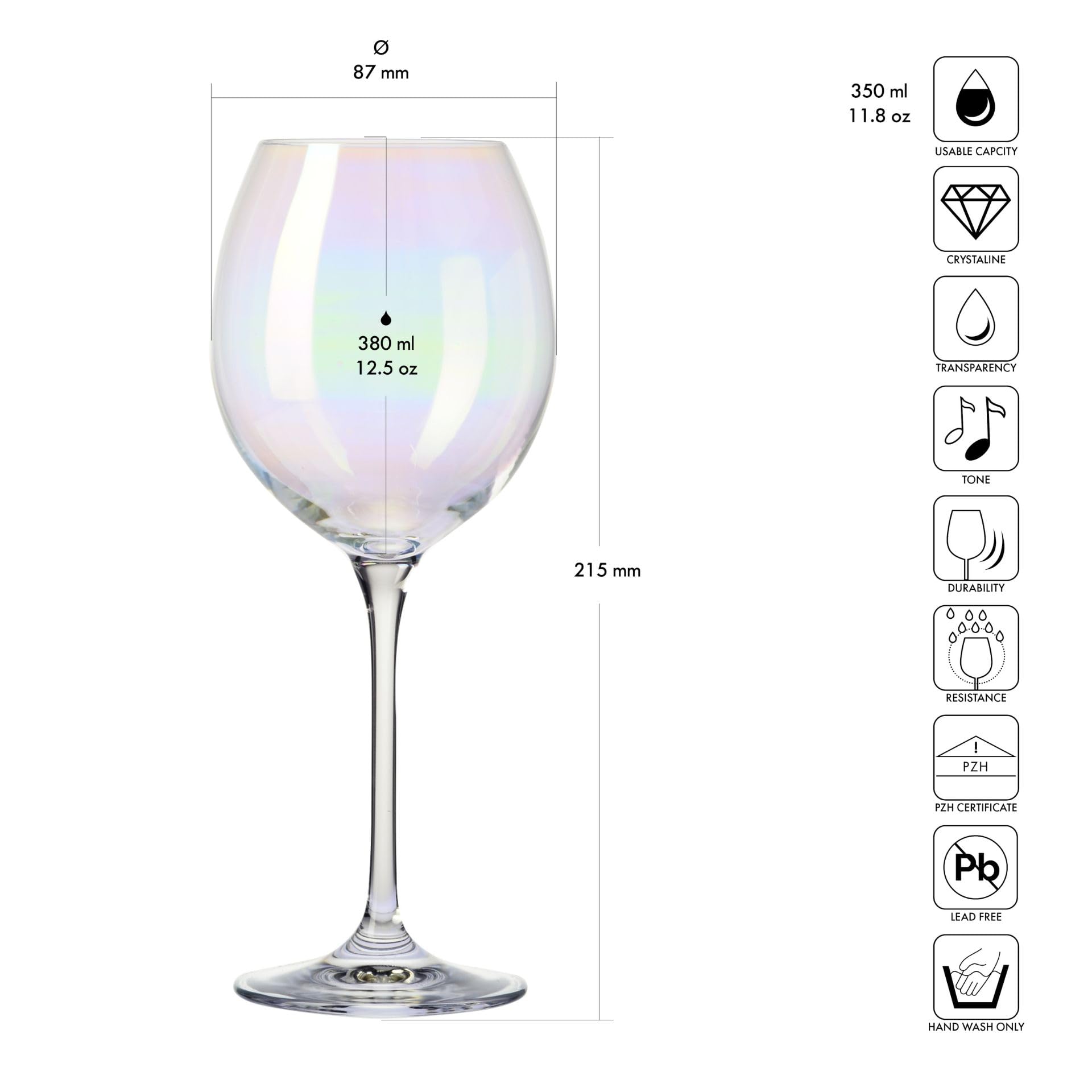 Krosno Venezia Rainbow Calici Vino 380 ml, Set 6 Pezzi, Vetro Cristallo Senza Piombo, Iridescenti Dipinti a Mano, per Vino Rosso e Bianco, Design Unico, Eleganti Idea Regalo