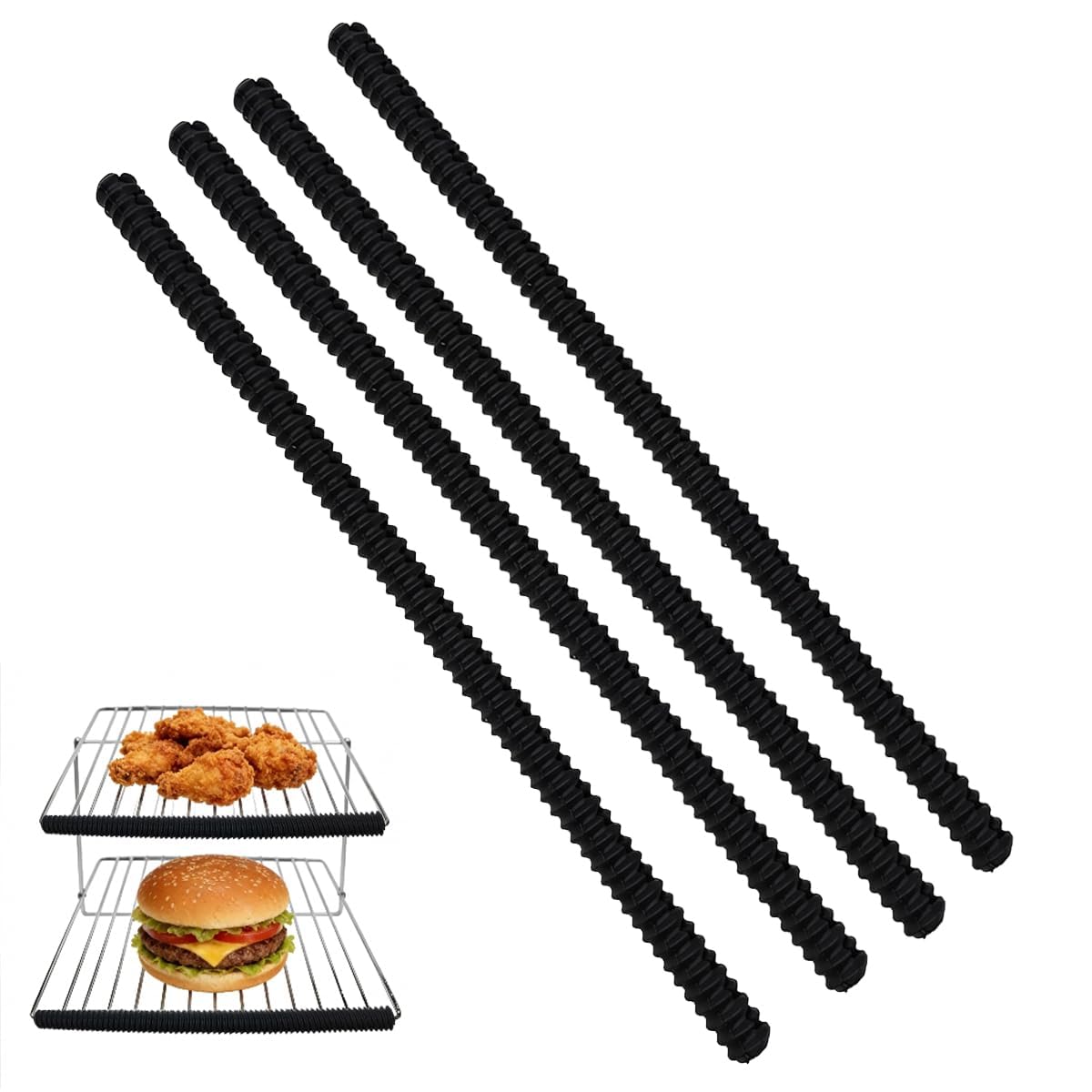 4 Pack Oven Rack Protectors, 14 Inch Silicone Oven Shelf Edge Guards for Inside Heat Resistant to 446°F Safety Protection Covers to Prevent Burns Reusable Kitchen Baking Accessories (Black)