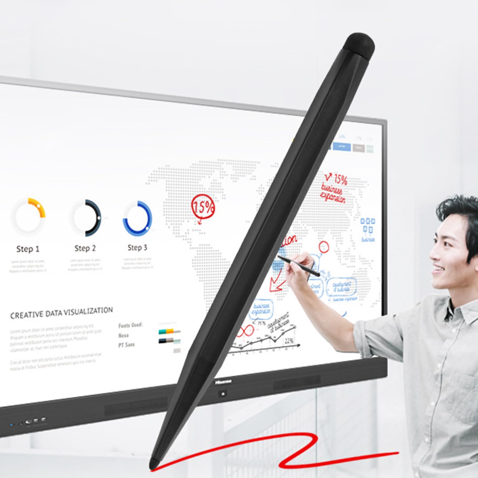 Penna touch screen a doppia punta, ad alta sensibilità, per lavagne elettroniche, penna di precisione per touchscreen per affari, ufficio, istruzione e presentazioni di riunioni, 15,5 x 1 x 1 cm