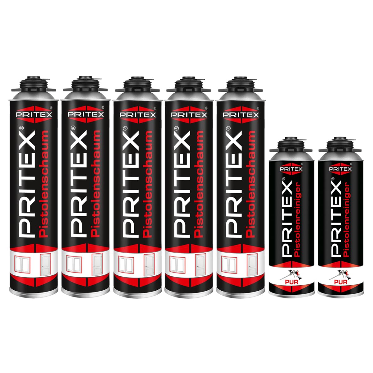 Bauschaum Set 5 x 750ml Pistolenschaum inkl. 2 Pistolenreiniger 500ml PU Schaum Montageschaum