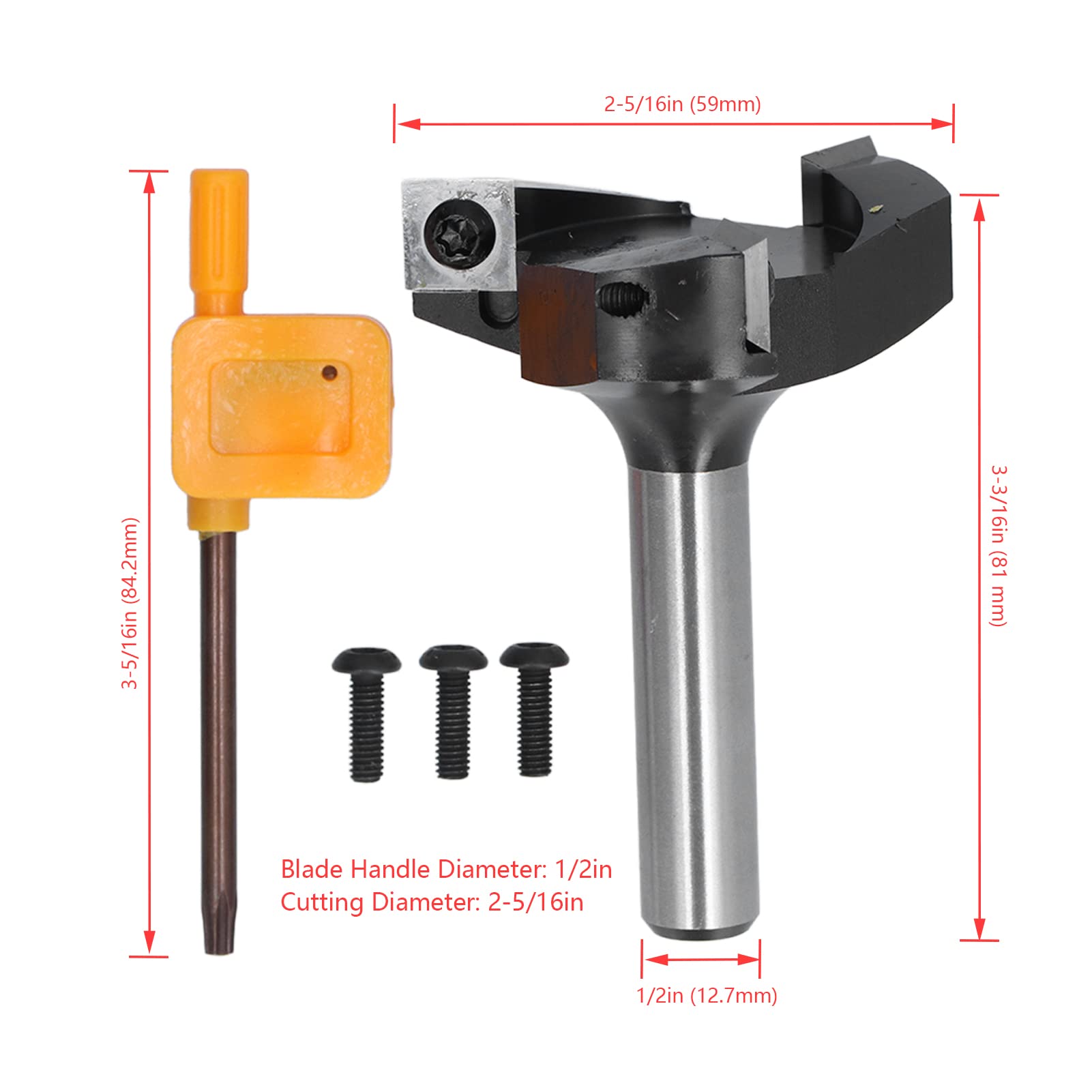 Fresa per spianatura Spoilboard, fresa a 3 lame per piallare il legno su macchine CNC per la spianatura di lastre, gambo da 1/2 pollice con inserti in carburo a 4 facce, lame di