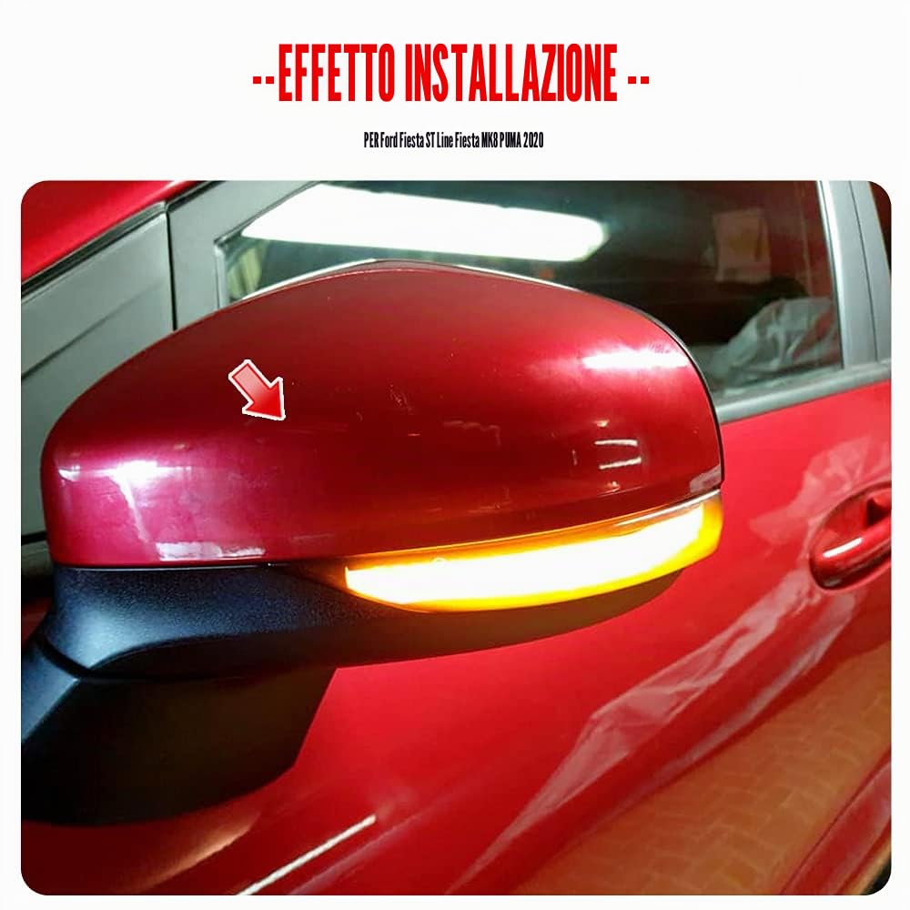 2 pezzi indicatori di direzione a LED per specchietto laterale compatibile con F-ord Fie-sta MK8 2019, compatibile con Fie-sta ST Line MK8 2018 2019 2020, compatibile con Pu-ma MK2-Giallo
