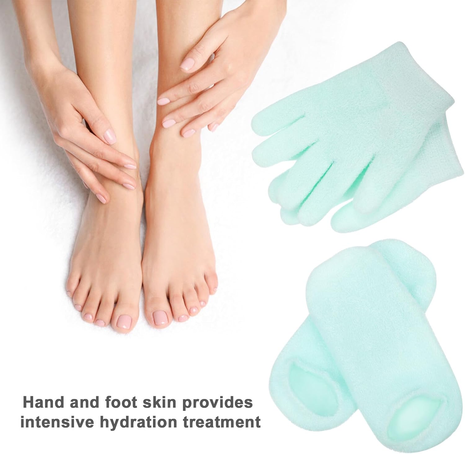 Healifty 4pcs Women Moisturizing Gel Gloves and Spa Socks Set for Hand and Foot Care, Knitted Colored Gloves with Essential Oils, Moisturizing Treatment for Dry Cracked Skin Overnight