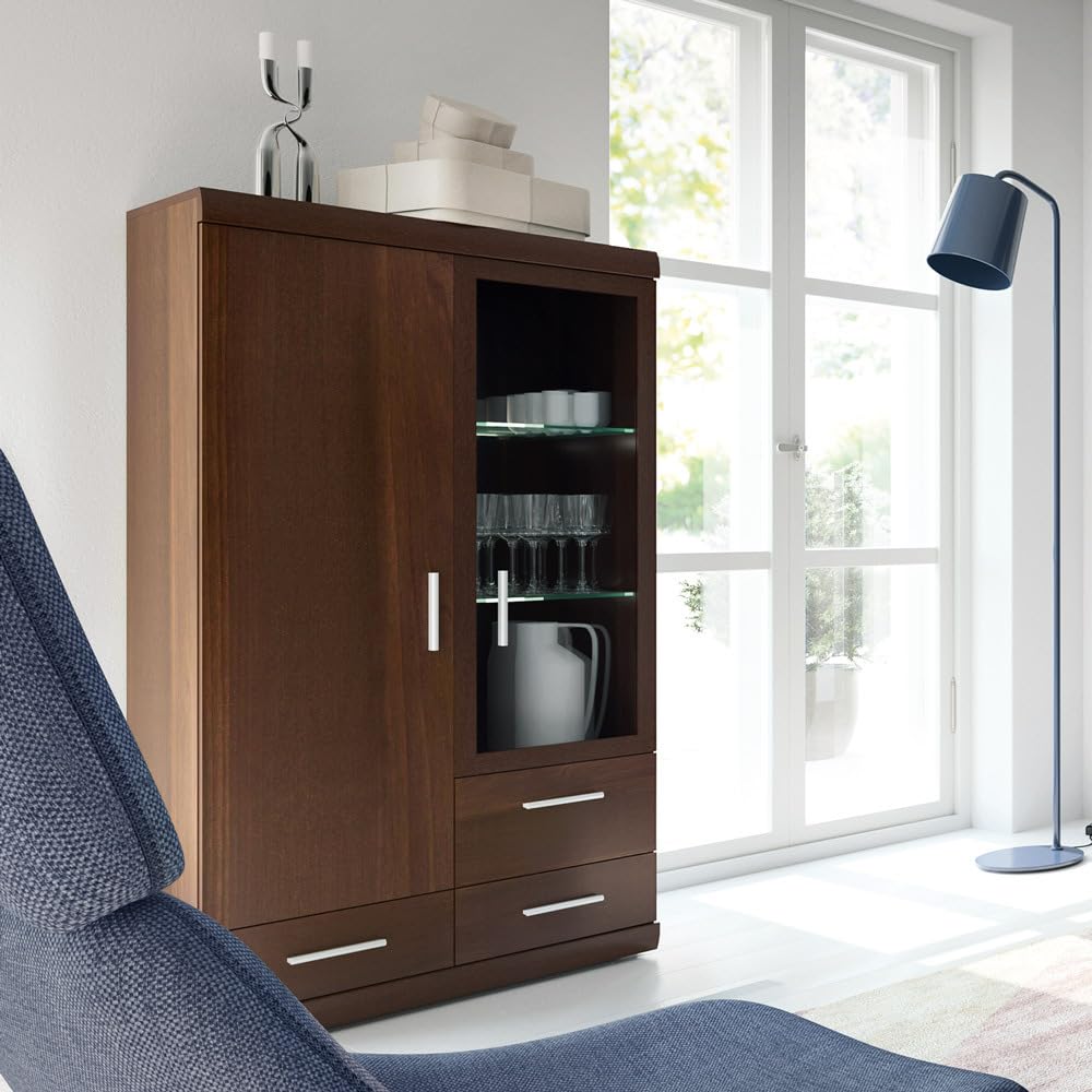 Lomadox Highboard 80 cm Nussbaum Wohnzimmerschrank Vitrinenschrank Vitrine Stauraumschrank Geschirrschrank