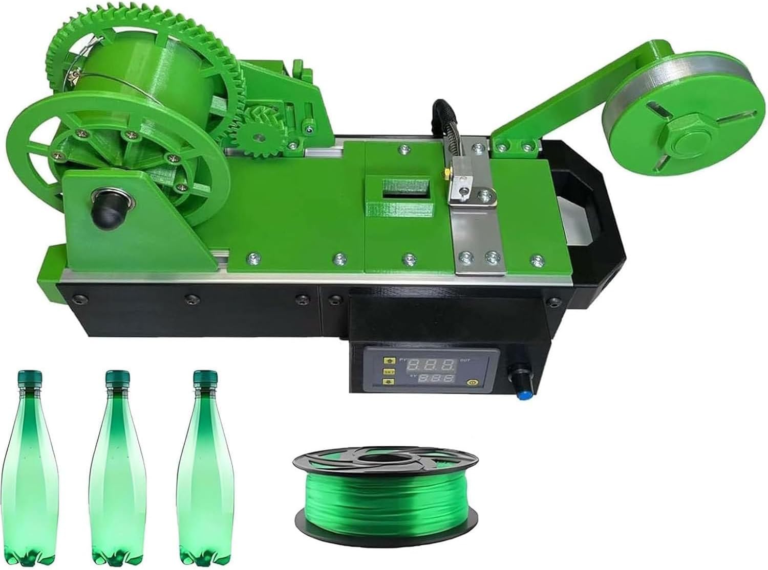 Pultrusion of 3D Filaments from Plastic Bottles, 3D Printer Filament Making Machine with Digital Temperature Control Converting Recycled Green