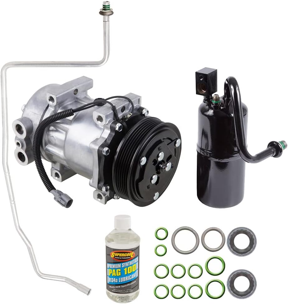 AC Compressor & A/C Kit For Jeep Cherokee XJ 1997 1998 1999 - Includes Drier Filter, Expansion Valve, PAG Oil & O-Rings - BuyAutoParts 60-80176RK New