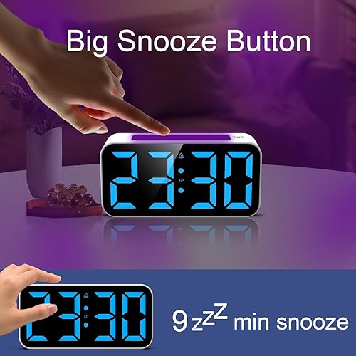 Miniatura 38 de Relojes despertadores ruidosos para dormitorios que duermen pesados, reloj digital de noche con luz nocturna, pantalla grande, alarma doble, RGB