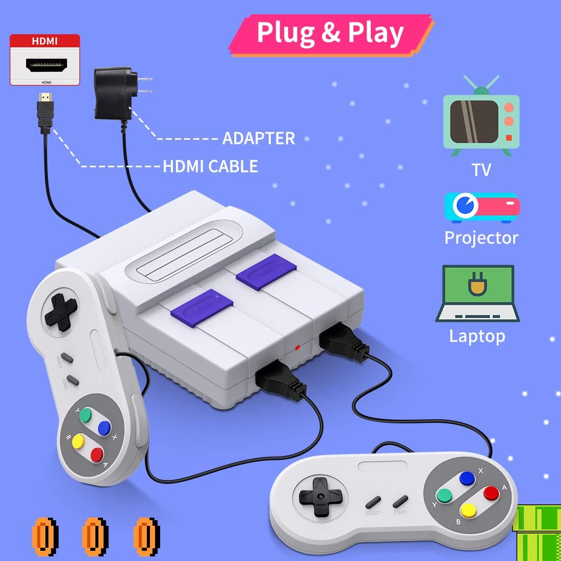 Classic Retro Game Console with Mini Classic Game System, Super Mini Classic Edition Built-in 821 Games HDMI with 2 Wired Controllers, Plug & Play, Gifts for Children : Video Games