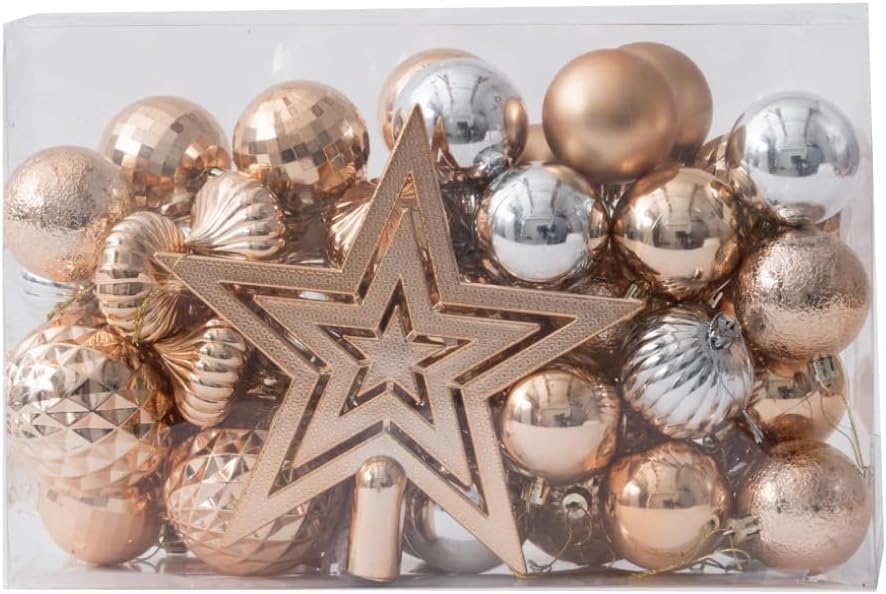 Christmas Ornaments, Set of 66, Decoration, Make Your Tree Luxurious, Large Ornament Set, Balls, 2.4 - 3.1 inches (6 - 8 cm), Christmas Ornaments, Stylish, Decorative, Luxurious, Large (Champagne