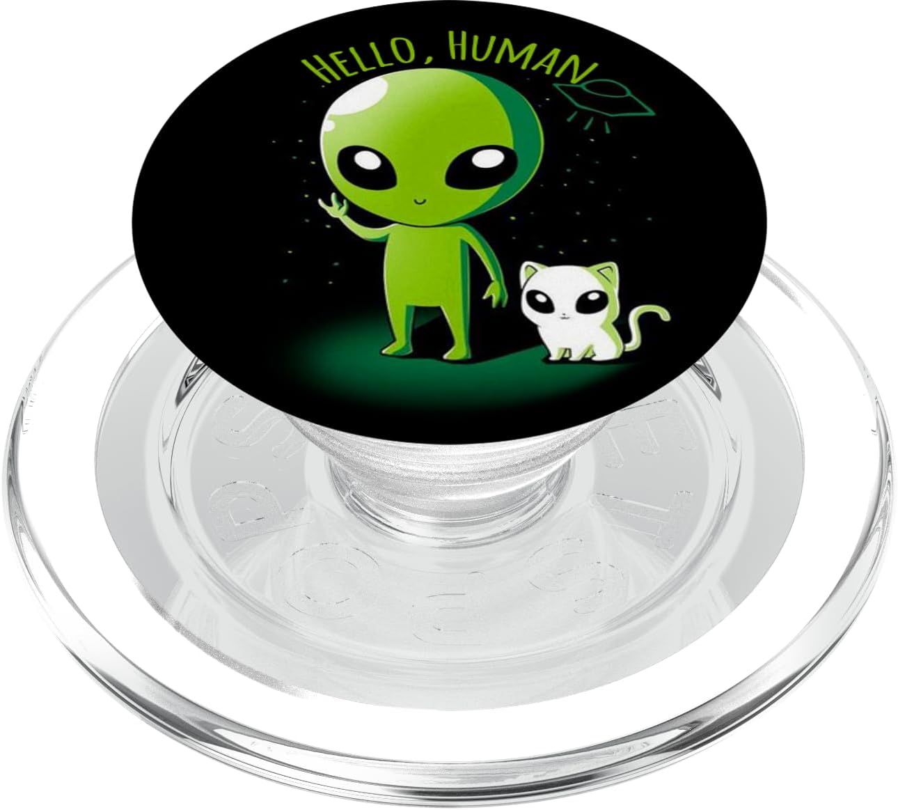 Alien Design - Cool Alien - Hello Human Alien and Cat PopSockets PopWallet for MagSafe