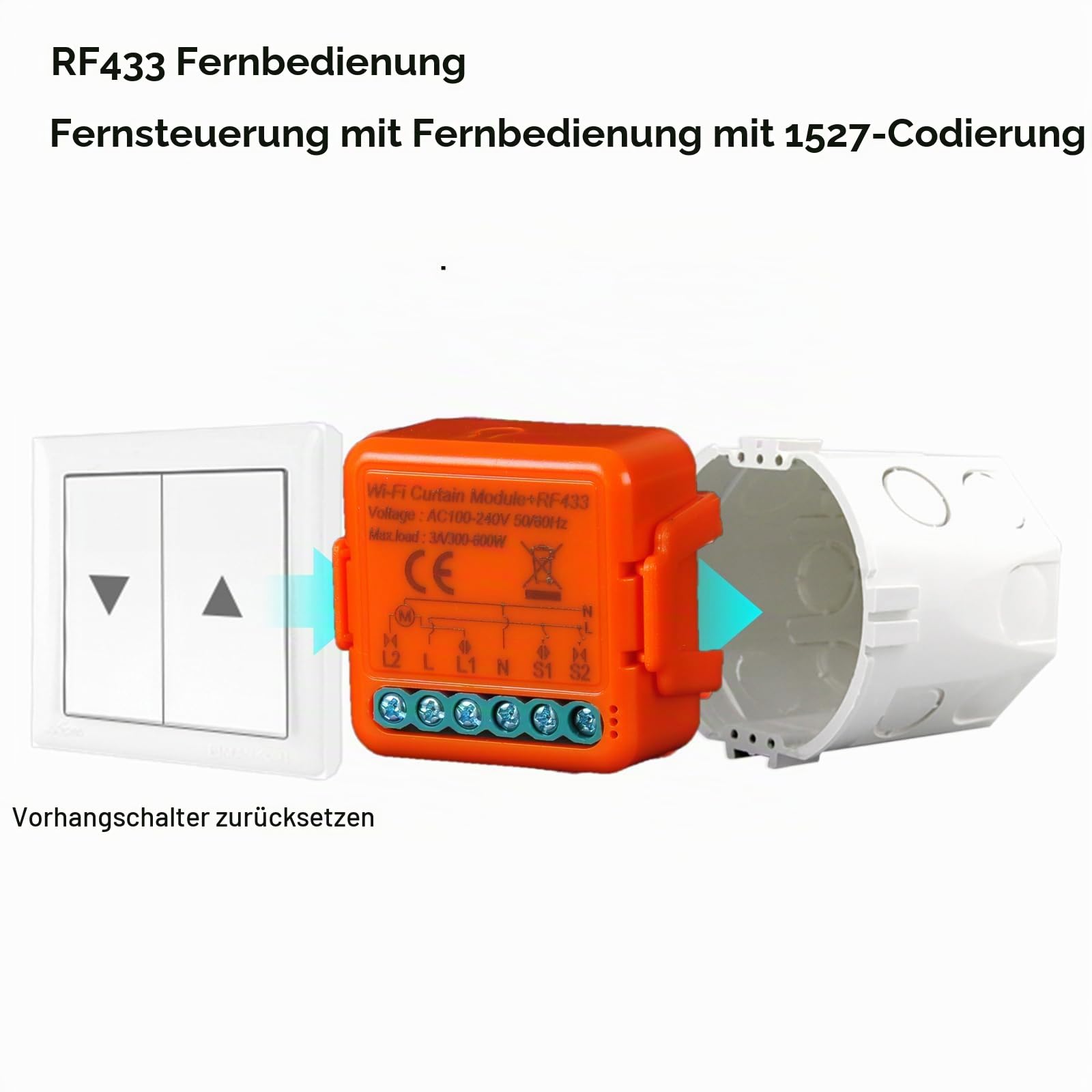 WLAN + RF-Rollladenschalter-Steuermodul für elektrische Rollläden, Sprachsteuerung mit Alexa und Google Home, Smart Life Control, unterstützt RF-Fernbedienung 433 MHz (2) (2)