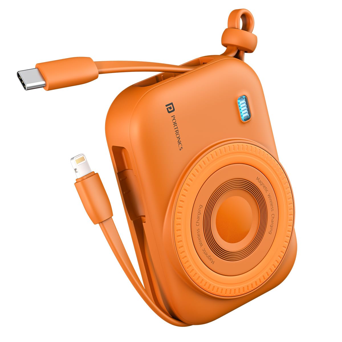 Portronics Power Shutter 10000mAh 15W Magnetic Wireless Fast Charging Powerbank with in-Built Type C & 8 Pin Cable, 22.5W Type C PD Output, Type C Bidirectional Port, LED Display (Orange)-image-36