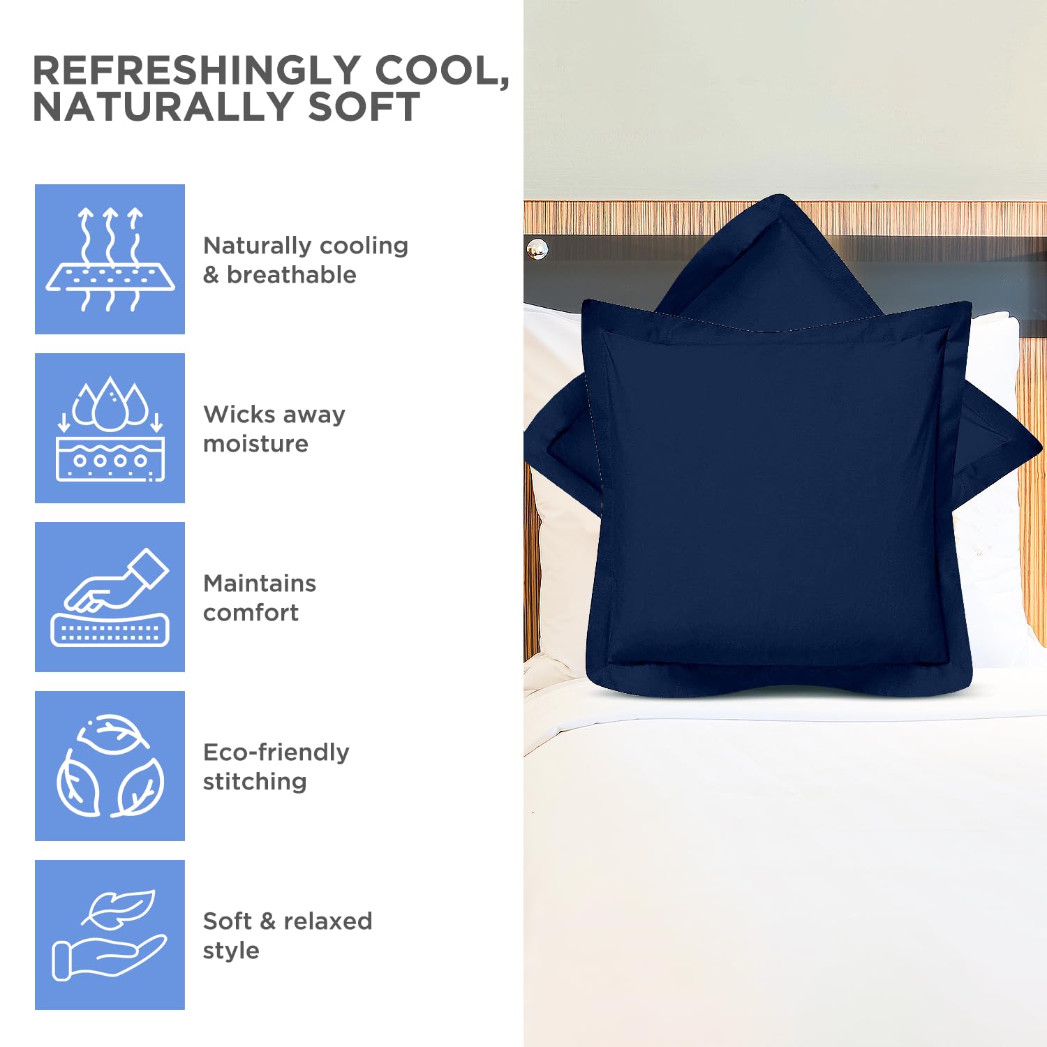 Sleepnice - Set di 2 federe per cuscini quadrati europei, 61 x 71 cm, 100% cotone egiziano a 600 fili, lussuose federe per cuscini europei di qualità alberghiera