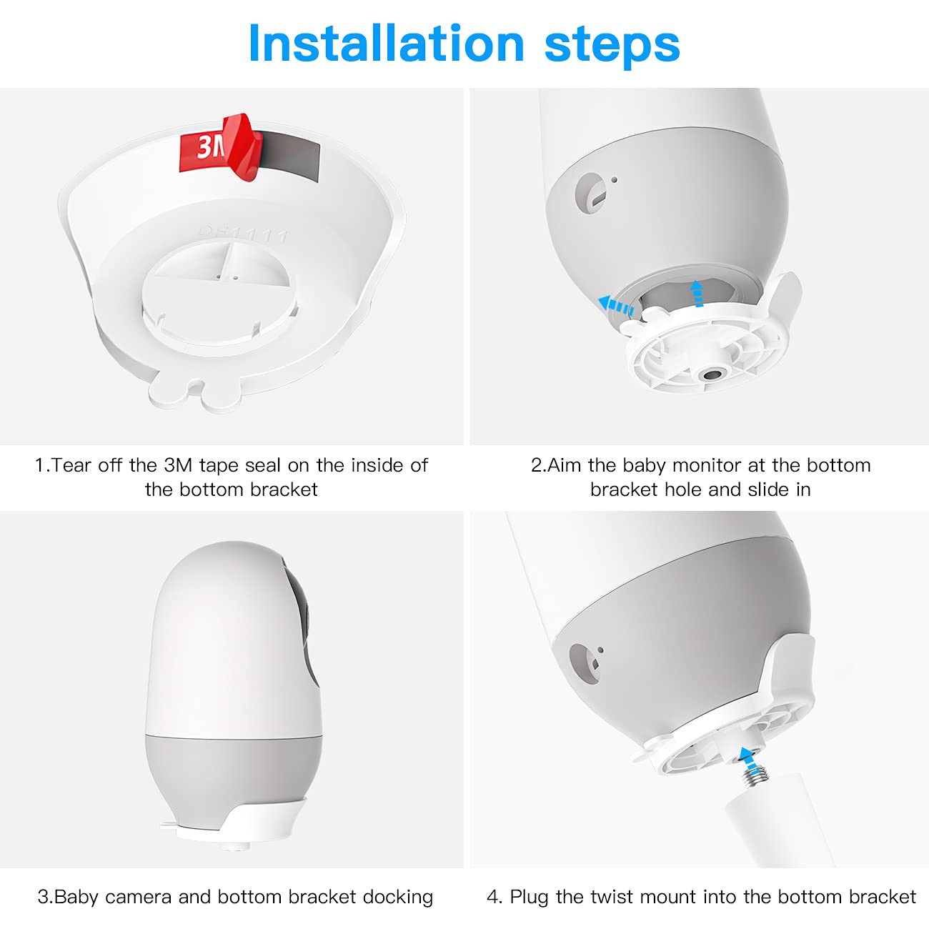 HOLACA Nooi e Supporto flessibile baby monitor fotocamera 2K telecamera sorveglianza interna bianco