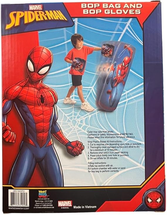 Spiderman Spider-Man Inflatable Bop Bag & Bop Gloves Set Kids Punching Bag with Gloves, Freestanding Superhero Blow Up Bouncing Boxing Bag for Exercise, Durable Heavy Duty Indoor and Outdoor - 34.5