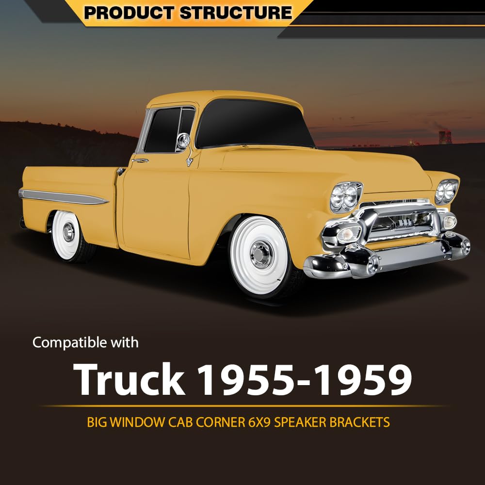 Speaker Brackets Compatible with 1955-1959 Chevy GMC Big Window Cab Corner 6x9 Speaker Brackets Silver