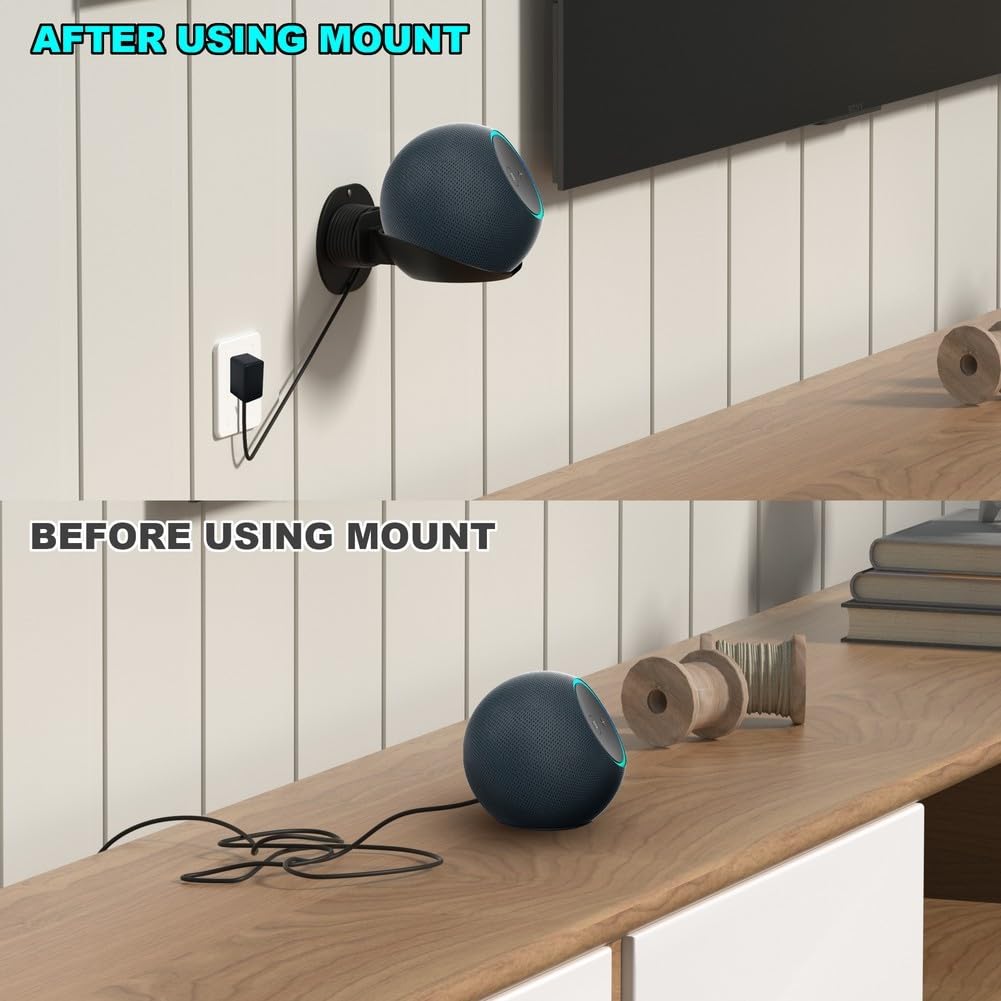 Supporto da parete per Echo Dot Max, staffa salvaspazio in ABS con gestione dei cavi, per supporto da parete Echo Dot Max (nero)