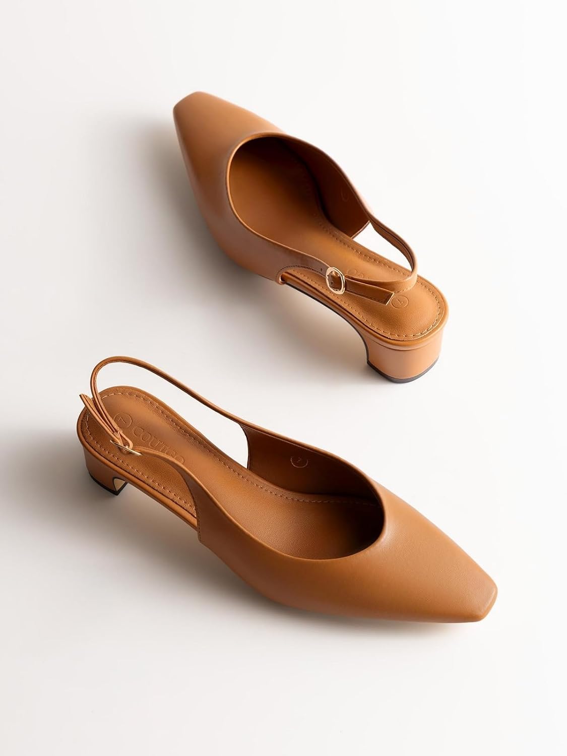 Coutgo Womens Chunky Low Heels Slingback Pumps Closed Square-Pointed Toe Work Office Dress Shoes - Image 4