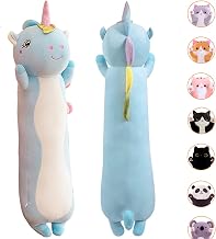 MDXMY Long Unicorn Plush Pillow Cute Stuffed Animals Soft Long Body Pillow Plushie Gifts(Blue,27.55inch/70cm)