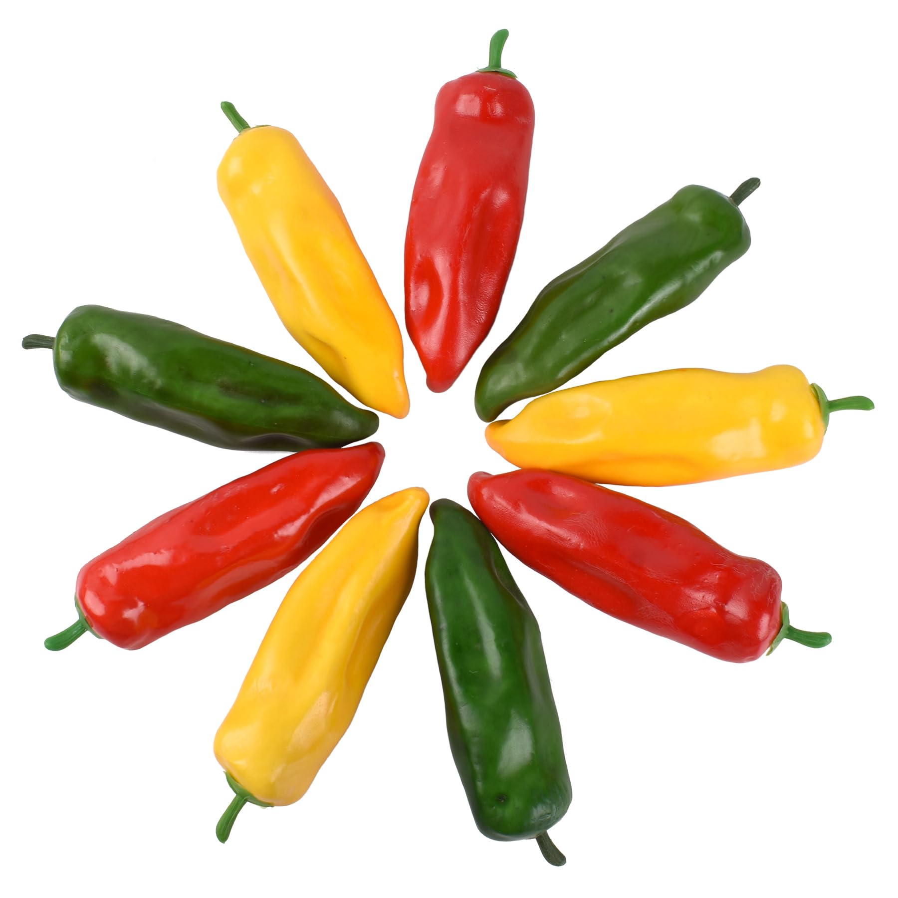 HUIANER Artificial Pepper 9PCS Simulation Chili Fake Hot Chili Peppers Faux Vegetable Red Yellow Green Pepper for Home Kitchen DIY Crafts Photo Props Decoration