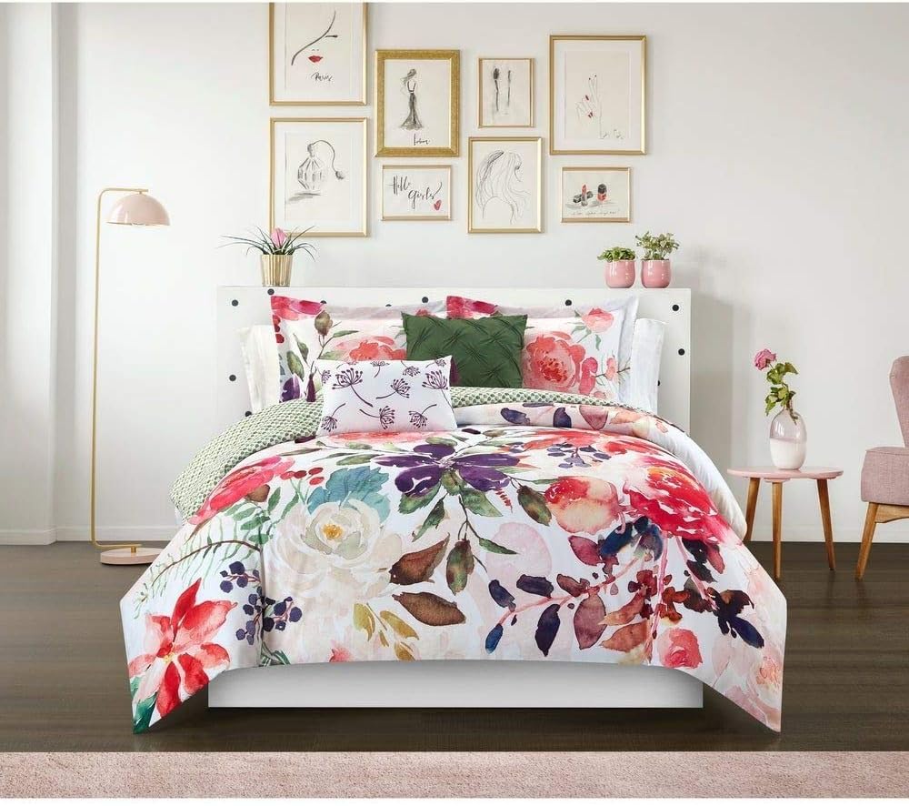 5 Piece Modern Floral Comforter Set Queen,Beautiful